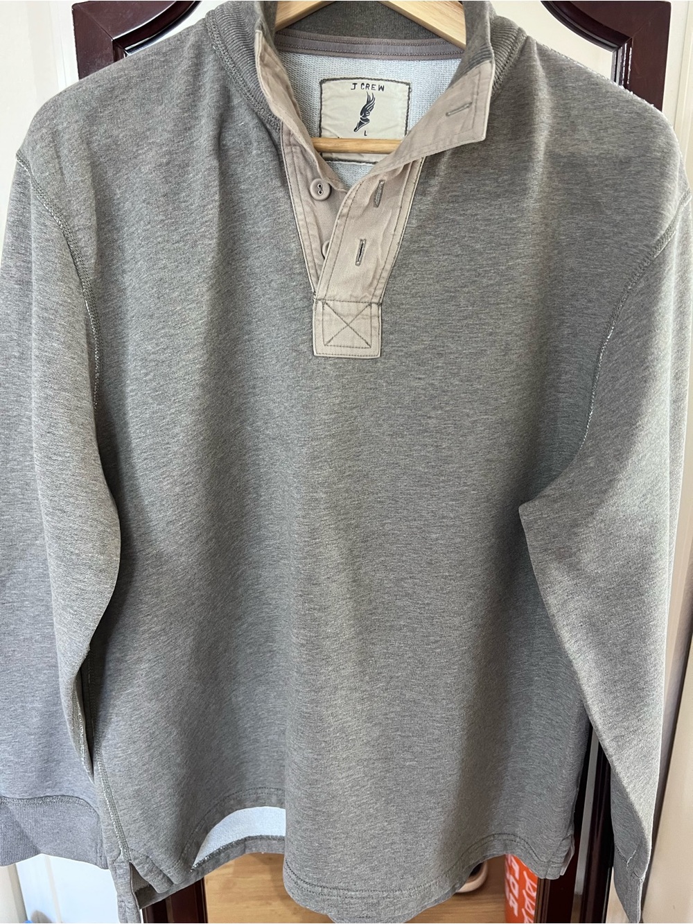 J. Crew Men's Heather Gray Crewneck Pullover with Contrast Placket